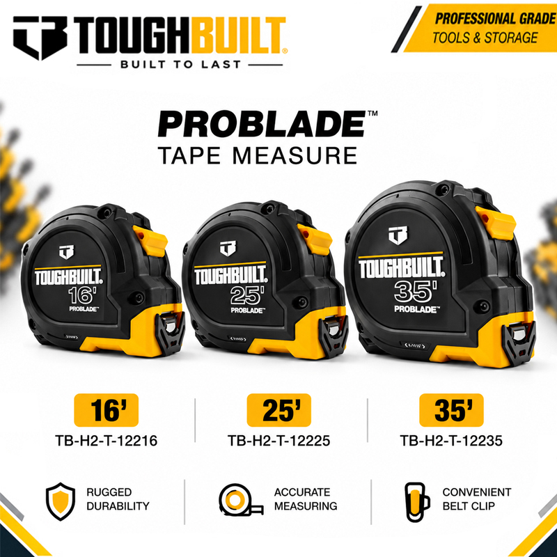 Stanley Tape 25Ft - TOUGHBUILT 16ft/25ft/35ft Serie ProBlade ™ Maßband,